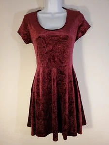 GOTHIC Midnight Hour Velvet Skull Embossed Sexy Mini Dress Burgundy Size S/M - Picture 1 of 5