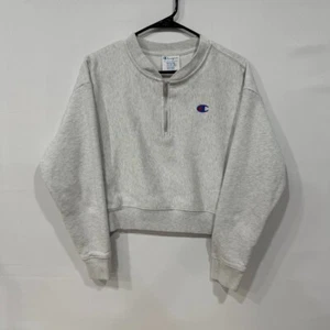 Vintage Champion Reverse Weave 1/4 Zip Sweatshirt Damen M grau bestickt - Bild 1 von 5
