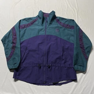 Vintage 90s Windbreaker Jacket Women’s Large Purple Green Sportswear Full Zip - Picture 1 of 12