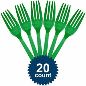 Premium Heavy Weight Plastic Forks Festive Green Pack Of 20 Party Supply