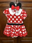 Disney Store Minnie Mouse Red White Costume Dress Baby Sz 18-24 Mos W/ Headband