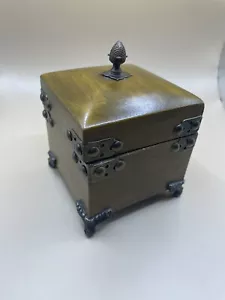 Wood Lidded Footed Home Decor – Trinket Box – Felt Interior Brass Accents - Picture 1 of 10