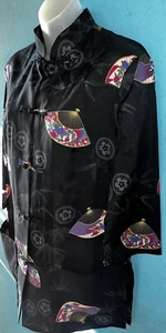 New Kimo’s Polynesian Shop 1960s 70s Hawaiian kimono robe black Asian Fans-Sz 14 - Picture 1 of 8