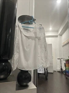 Blusa donna media pizzo maniche relaxed bianca casual elegante - Foto 1 di 3