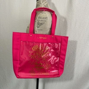 Ed Hardy Pink Tote beach travel bag Bag Gold Skull & Flowers Design "Do Or Die" - Picture 1 of 9