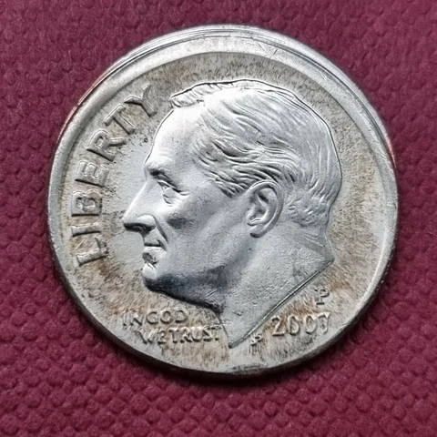 2007 P Roosevelt Dime 10c MINT ERROR - OFF CENTER #43716 Cover