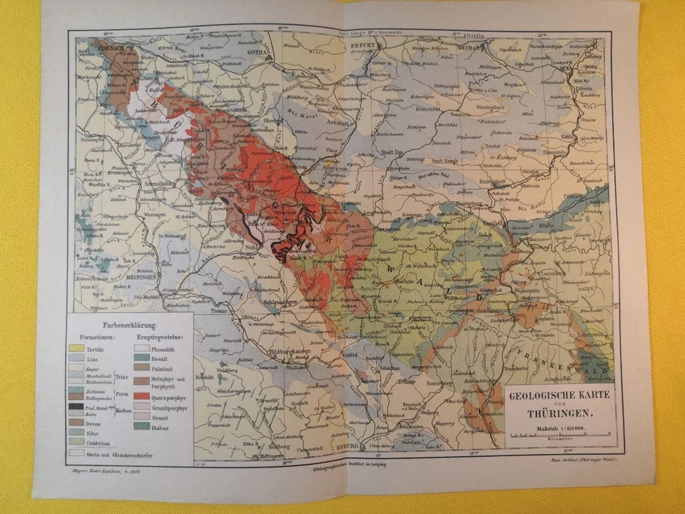 1890 THURINGIA GEOLOGICAL MAP Vintage Germany ORIGINAL 11.5 x 9.5"- C20-7 - Image 1 of 3