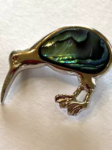 Broche PIN Joyería Vintage KIWI Pájaro ABALÓN Estilo Concha Incrustación Tono Plata - Imagen 1 de 4