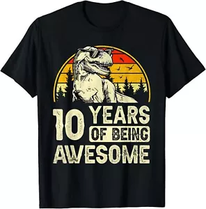 10th Birthday Shirt Boys 10yr Ten 10 Year Old Dinosaur T-Rex T-Shirt Hoodie - Picture 1 of 15