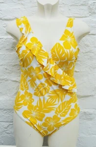 Traje de baño M&S amarillo blanco floral adelgazante talla 8 12 14 18 - Imagen 1 de 3