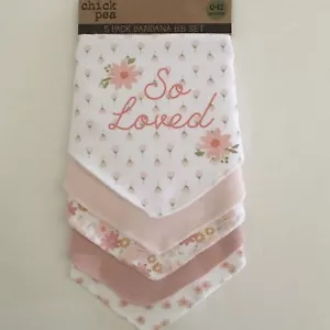 NEW 5pk Baby Bibs Pink Floral Hook & Loop Closure “So Loved” | Chick Pea - Picture 1 of 9