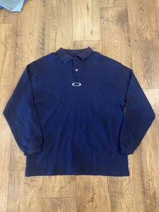 Vintage Oakley Software Center Logo Long Sleeve Thermal Polo Mens Size L Blue - Picture 1 of 8