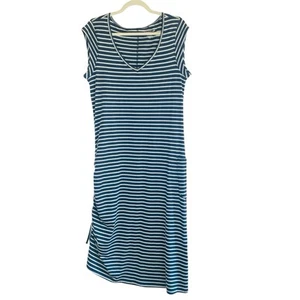Vestido para mujer Toad & Co talla grande Samba Muse acanalado midi azul marino a rayas costero - Imagen 1 de 12