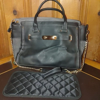 Pet Carrier Handbag Purse Mesh Sides Quilted Base Black Gray Gold Chain Strap - Image 1 of 4