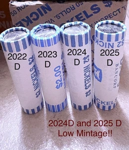2022 D, 2023 D, 2024 D, 2025 D Jefferson Nickel - BU Roll" OBW, LOW MINTAGE, - Picture 1 of 2
