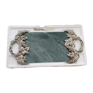 Godinger Green Marble Tray Silver plated grape design with server Knife  - Picture 1 of 9