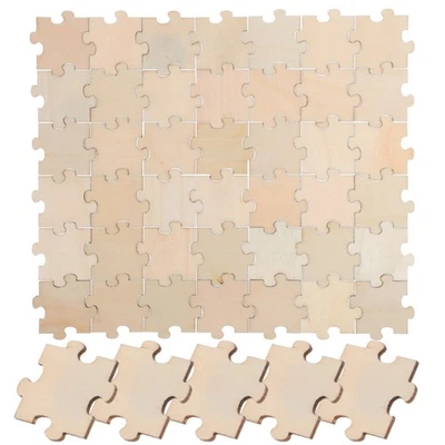 100 Pcs Unfinished Wood Puzzle Pieces Wooden Blank for Crafts - image 1 of 4