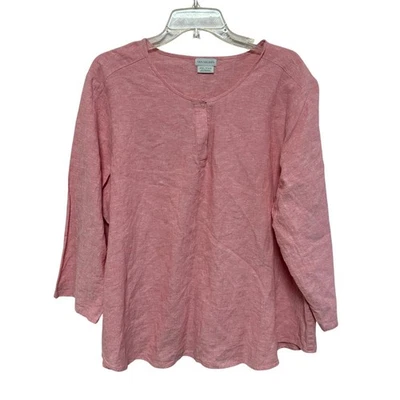 Blusa Henley para mujer VAN HEUSEN rosa mezcla de lino manga 3/4 2XL Preppy clásica Foto 1 de 4