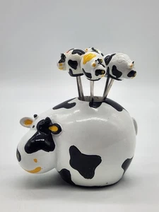 Boska Holland Ceramic COW Party Pick Set of 6 Cocktail Picks, 1 Holder - Picture 1 of 14