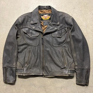 Vintage Harley Davidson Zip Up Billings Biker Leather Jacket XL Dark Brown - Picture 1 of 8
