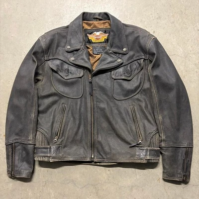 Vintage Harley Davidson Zip Up Billings Biker Leather Jacket XL Dark Brown - Image 1 of 4