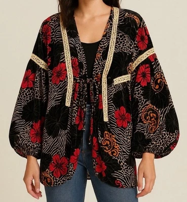 POL Kimono Chaqueta Cárdigan Pequeño Terciopelo Burnout Bruja Capricho Hada Foto 1 de 4