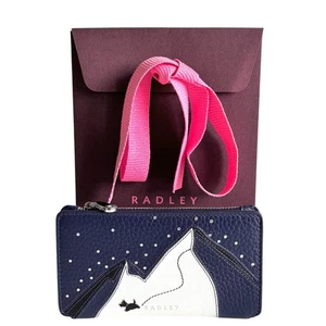 RADLEY Mountain Wanderer Blue Leather Medium Bifold Purse With Gift Bag - New - Picture 1 of 6