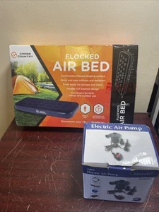 Camping Airbed, Flocked Inflatable Mattress, Single & 240v Electric Air Pump-VGC - Picture 1 of 10