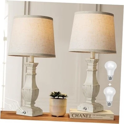  Juego de 2 Lámparas de Mesa Regulables, Lámparas de Mesa Rústicas de Granja para Blanco Antiguo Foto 1 de 4