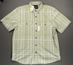 Carhartt Shirt Mens L Green Plaid Button Up Loose Fit Short Sleeve TW4625-M - Picture 1 of 10