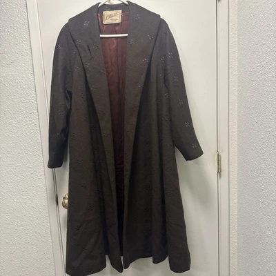Vintage Forstmann 100% Virgin Wool Swing Coat Brown Embossed Floral (Read) - Image 1 of 4