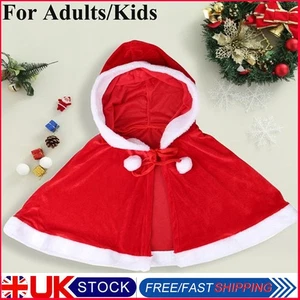 Christmas Xmas Mrs Santa Claus Fancy Dress Costume Short Cloak & Cap Kids/Adults - Picture 1 of 16