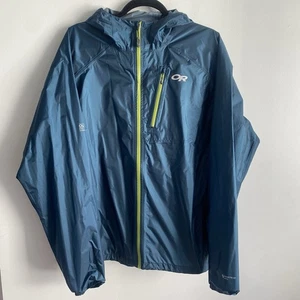 Outdoor Research Helium II Jacket Mens L Teal Blue Hood Zip Rain Pertex Shield - Picture 1 of 11
