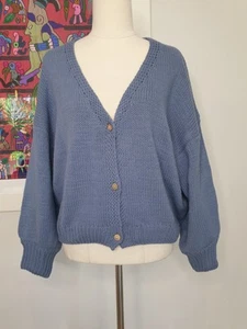 HUMIDITY Size L Large Blue Knit Cotton Blend Button Up Cardigan - Picture 1 of 8