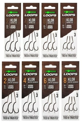 Korda Klor Ready Tied Loop Rigs Barbed/Barbless Carp Fishing All Sizes Available