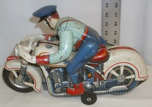 PATRULLA DE CARRETERA MOTOCICLETA BATERÍA DE HOJALATA JUGUETE JUGUETES MODERNOS JAPÓN - Imagen 1 de 4