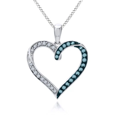 Colgante Corazón Diamante Natural Azul y Blanco 1/3 Ct Plata de Ley -IGI- Foto 1 de 4