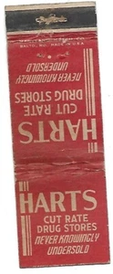 Vintage Harts Cut Rate Drug Stores Matchbook Cover - Picture 1 of 2