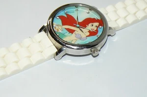 Disney Accutime Little Mermaid Silver Watch White Silicone Band Crystal Indices - Picture 1 of 6