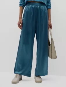 Sablyn Women's Blue Mid-Rise Stretch Silk Wide-Leg Pants Size S - Picture 1 of 4