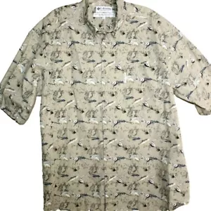 Camicia uomo Columbia vintage anni 90 grande stampa all over pesca a mosca colletto bottoni - Foto 1 di 6