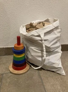 Bauklötze Holzbausteine Holzspielzeug Kinder Spielzeug Eisenbahn Motorikturm - Bild 1 von 14