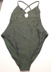 NEW AMERICAN EAGLE AERIE LARGE 1pc SWIMSUIT DARK GREEN, CHEEKY BOTTOM - Picture 1 of 6