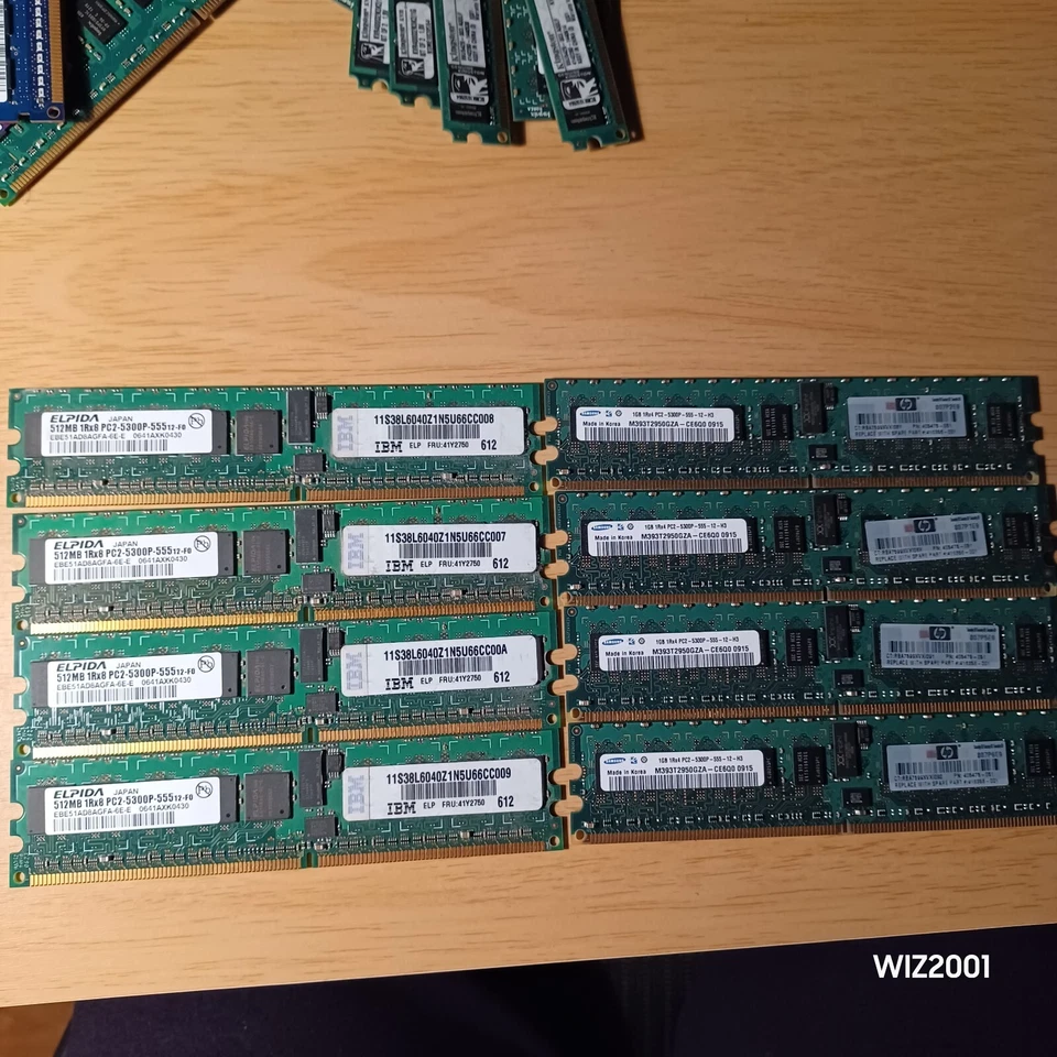 Lot 8x SAMSUNG (4) 1GB & ELPIDA (4) 512MB PC2-5300P Memory ECC RAM SERVER IBM HP - Image 1 of 4