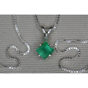 Certified Colombian Emerald Necklace 0.82ct Earth Mined Pendant Real EP247 - Picture 1 of 5