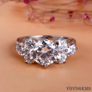 Solid 14K White Gold Moissanite Fancy Engagement Ring 3 Carat Round Cut VVS1 - Picture 1 of 15