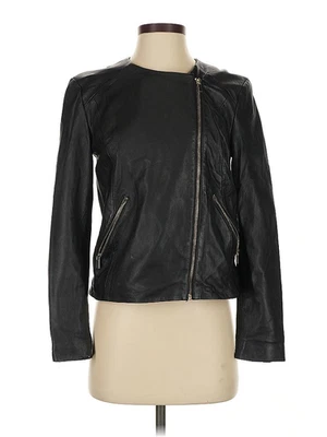 MNG Mango Leather Jacket Women XS Asymmetric Zip Biker Style Black - Image 1 of 4