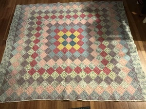 Vintage Handmade Patchwork Quilt 72”x64” Feed Sack Bag - Picture 1 of 9