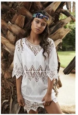 NWT Pilyq M/L Water Lily Lisi Lace Mini Dress Swimsuit Cover Up - Image 1 of 4