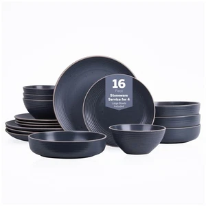 16 Piece Charcoal Stoneware Dinnerware Set For 4 Dishwasher Safe Elegant Design - Picture 1 of 8